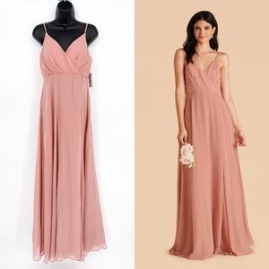 NWT Birdy Grey Kaia Maxi Bridesmaid Dress in Chiffon Dusty Rose | Small